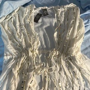 Off white drawstring cover up blouse